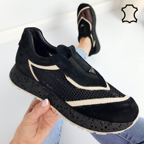 Черни спортни обувки от естествен велур- Vera Black 11800