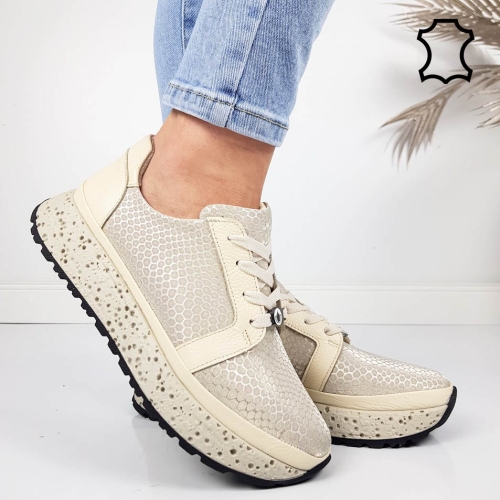 Спортни обувки в бежов и златист от естествена кожа- Nora Gold 11804