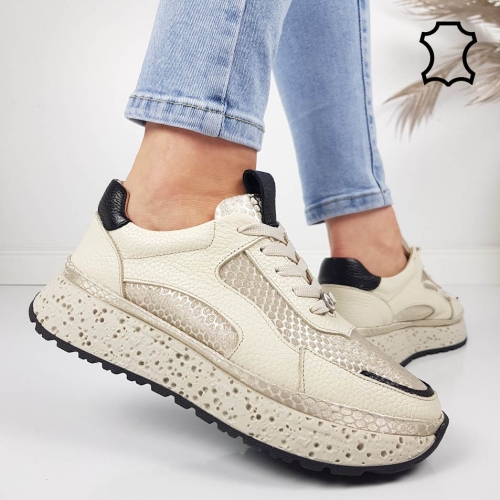 Бежови сникърси от естествена кожа- Nora Beige 11805