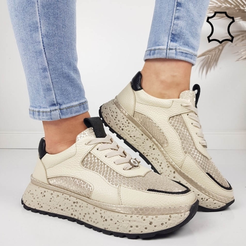 Бежови сникърси от естествена кожа- Nora Beige 11805