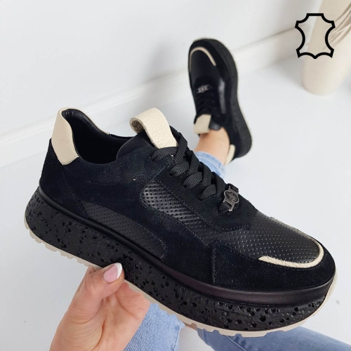 Черни спортни обувки от естествена кожа- 11806