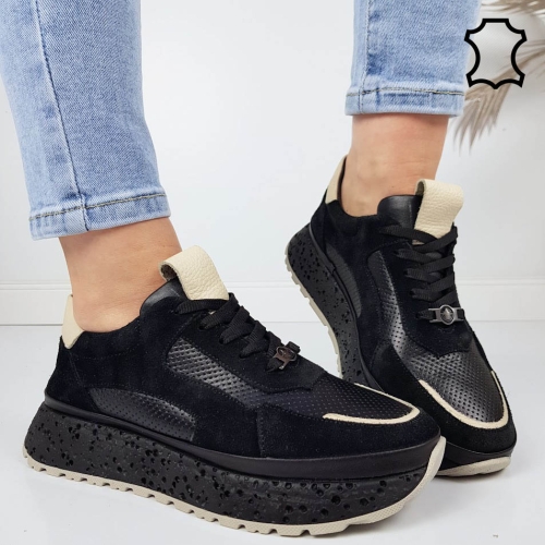 Черни спортни обувки от естествена кожа- 11806