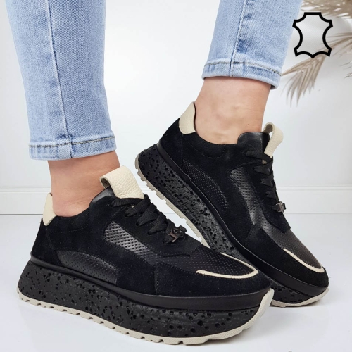 Черни спортни обувки от естествена кожа- 11806