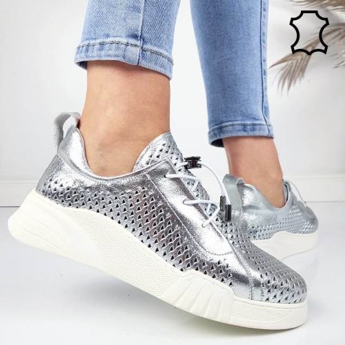 Сребристи обувки от естествена кожа- Dara Silver 11811