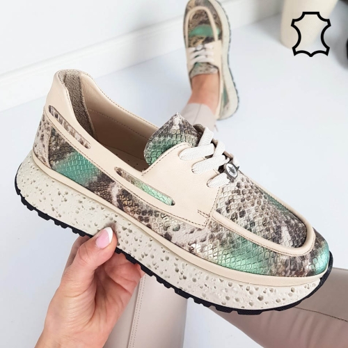 Ежедневни обувки от естествена кожа- Klara Beige 11812