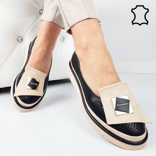 Черни равни обувки от естествена кожа- Mirela Black 11813