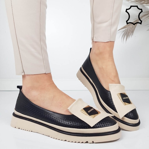 Черни равни обувки от естествена кожа- Mirela Black 11813