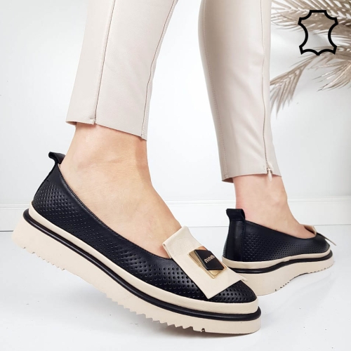 Черни равни обувки от естествена кожа- Mirela Black 11813