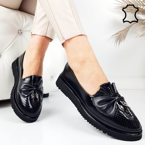 Черни равни обувки от естествена кожа- Naq Black 11814