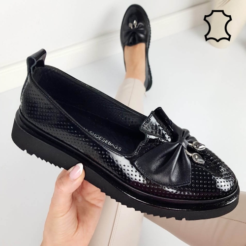 Черни равни обувки от естествена кожа- Naq Black 11814