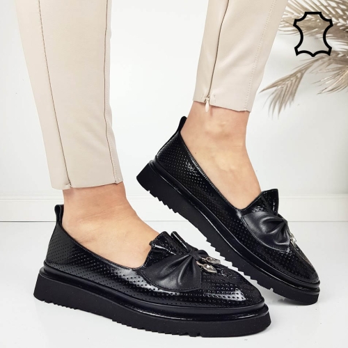 Черни равни обувки от естествена кожа- Naq Black 11814