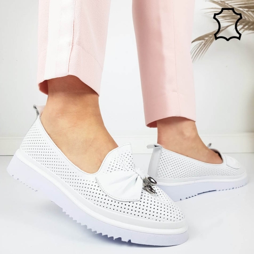 Равни обувки от естествена кожа- Naq White 11815