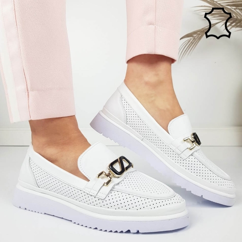 Бели ежедневни обувки от естествена кожа- Selin White 11816