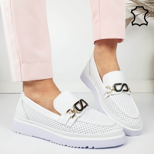 Бели ежедневни обувки от естествена кожа- Selin White 11816