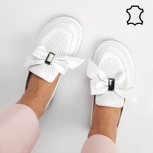 Бели мокасини от естествена кожа- Hera White 11817