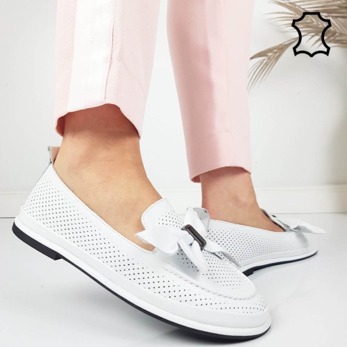 Бели мокасини от естествена кожа- Hera White 11817