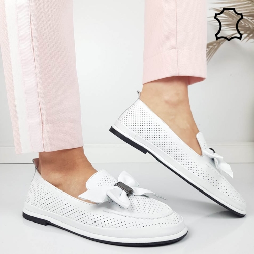 Бели мокасини от естествена кожа- Hera White 11817