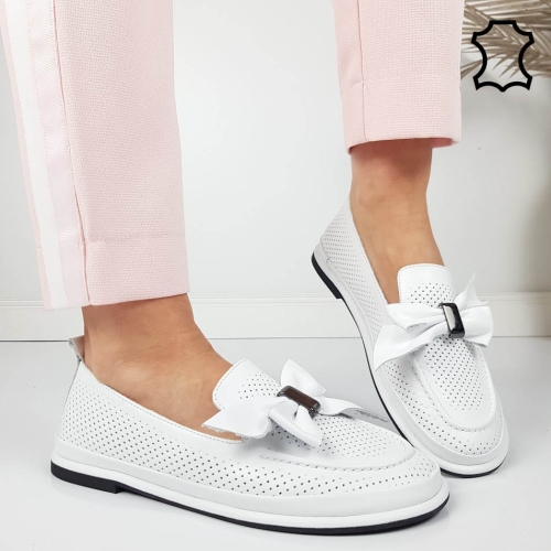 Бели мокасини от естествена кожа- Hera White 11817