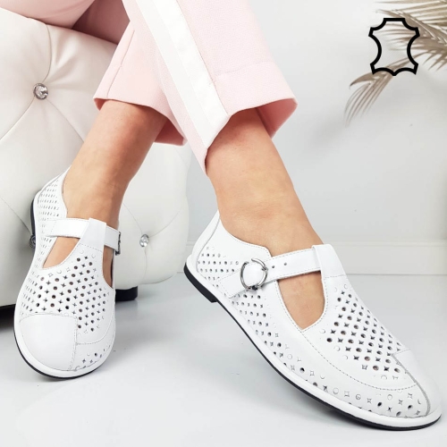 Мокасини от перфорирана естествена кожа- Zina White 11818