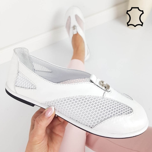 Равни мокасини от естествена кожа- Vera White 11819