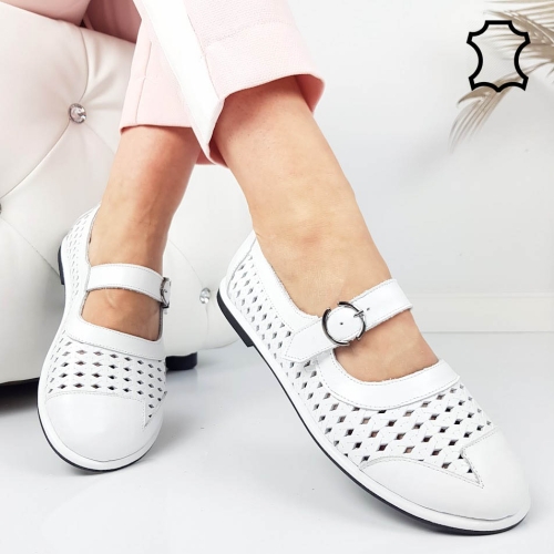 Мокасини от перфорирана естествена кожа- Leq White 11820