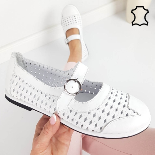 Мокасини от перфорирана естествена кожа- Leq White 11820