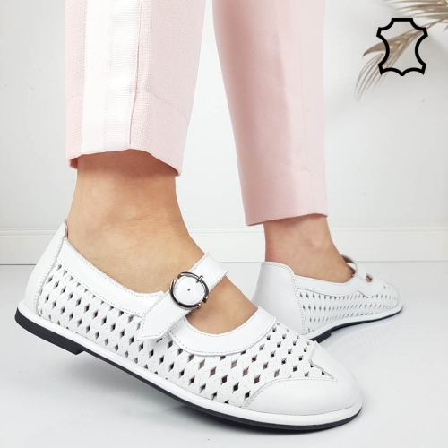 Мокасини от перфорирана естествена кожа- Leq White 11820