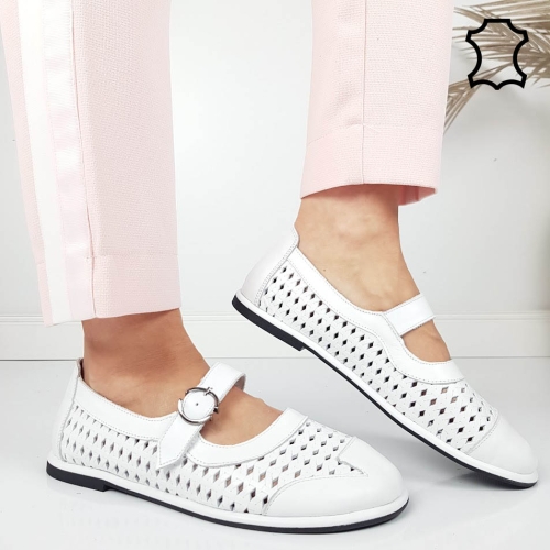 Мокасини от перфорирана естествена кожа- Leq White 11820