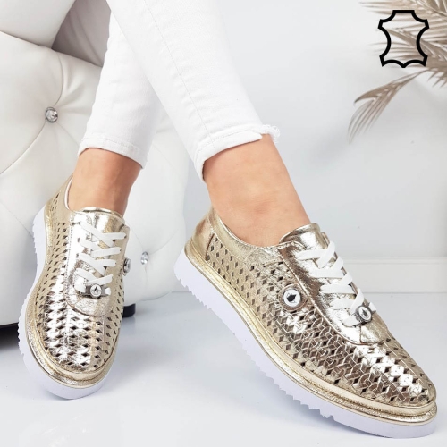 Обувки от естествена кожа в златист цвят- Erin Gold 11823