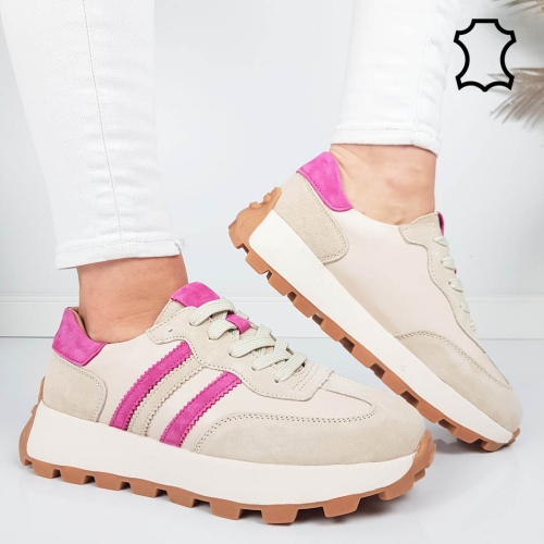 Бежови маратонки от естествена кожа и велур- Samanta Beige 11855