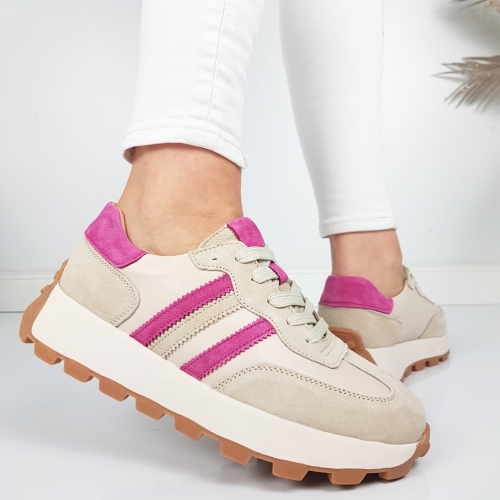 Бежови маратонки от естествена кожа и велур- Samanta Beige 11855
