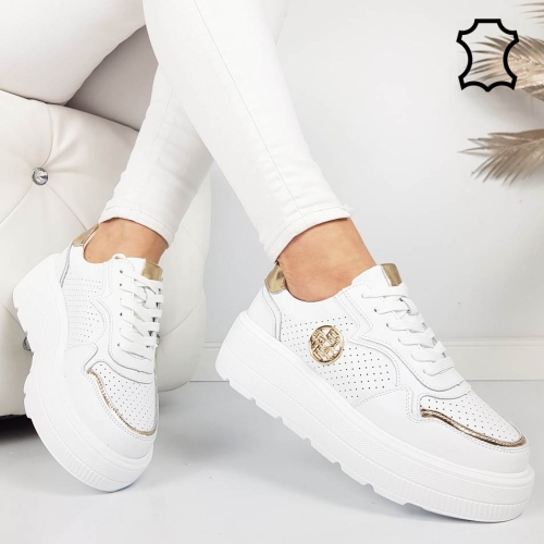 Бели кецове от естествена кожа- Hana White 11857