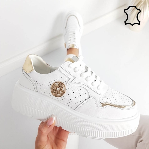 Бели кецове от естествена кожа- Hana White 11857