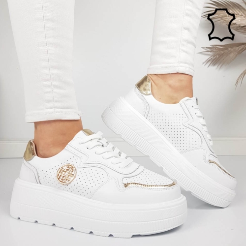 Бели кецове от естествена кожа- Hana White 11857