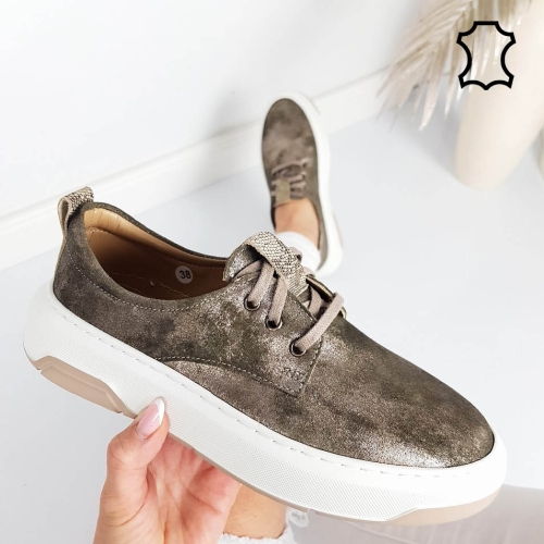 Кецове от естествена кожа цвят таупе- Darena 11866