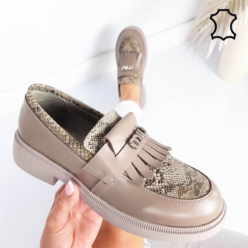Мокасини от естествена кожа цвят таупе- Tera Taupe 11867