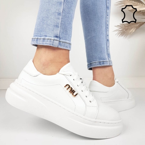 Бели кецове от естествена кожа- Nora White 11868