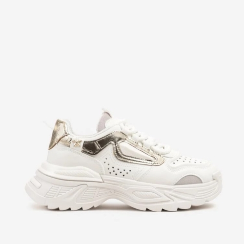 Дамски маратонки в бяло и златно- Kendi Gold 11877