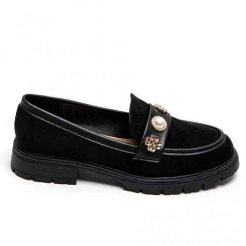 Черни велурени мокасини- Mika Black 11878