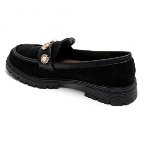 Черни велурени мокасини- Mika Black 11878