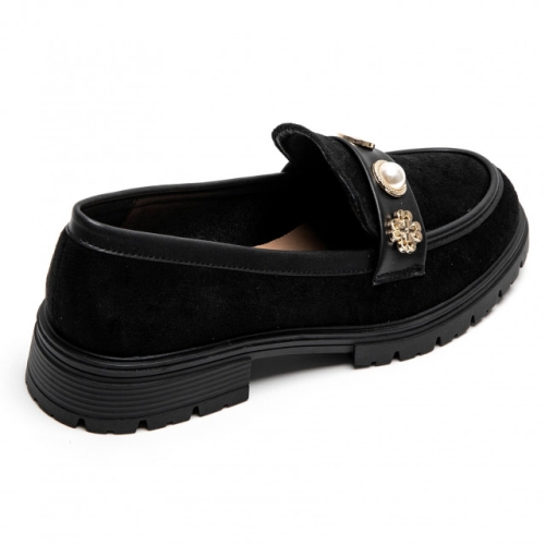Черни велурени мокасини- Mika Black 11878