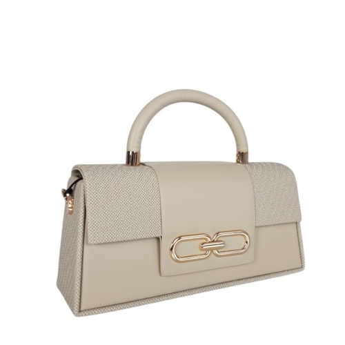 Стилна бежова чанта тип куфарче- Des Beige 11907