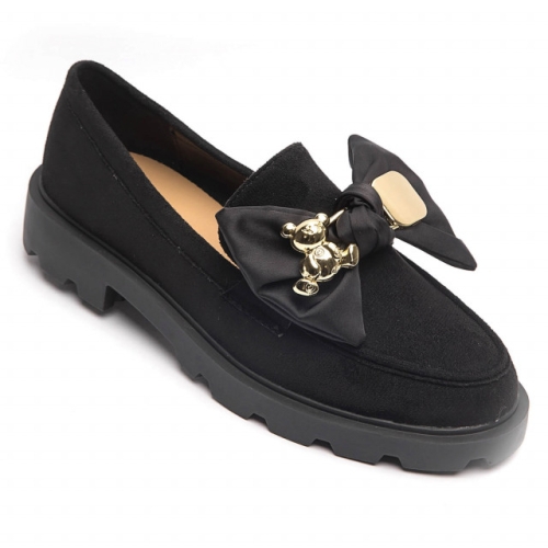 Дамски мокасини в черен цвят с мече- Tedy Black 10917