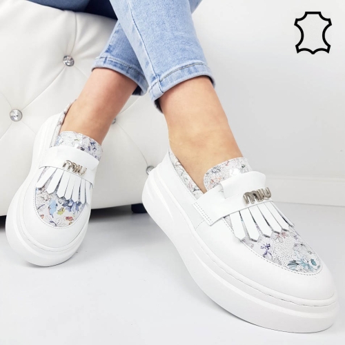 Бели мокасини от естествена кожа- Vera White 11920