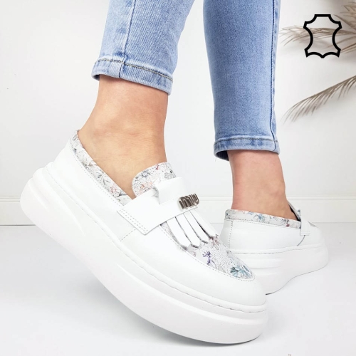 Бели мокасини от естествена кожа- Vera White 11920