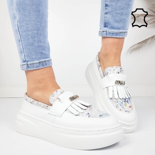 Бели мокасини от естествена кожа- Vera White 11920