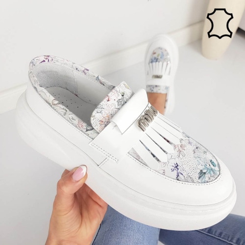 Бели мокасини от естествена кожа- Vera White 11920