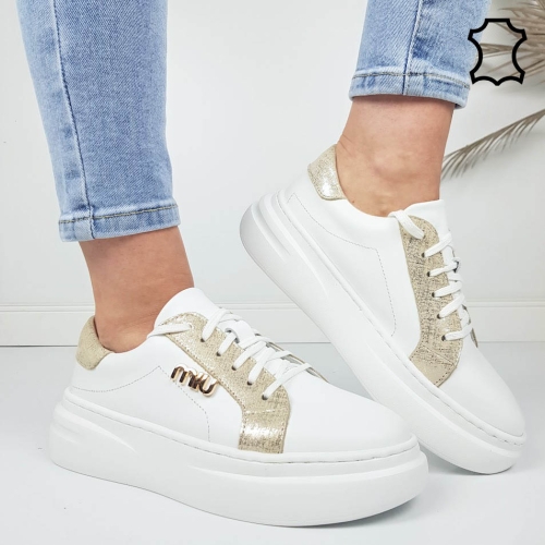 Кецове от естествена кожа в бяло и златно- Nora Gold 11921