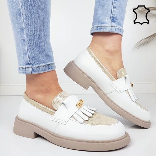 Мокасини от естествена кожа- Tera White 11922