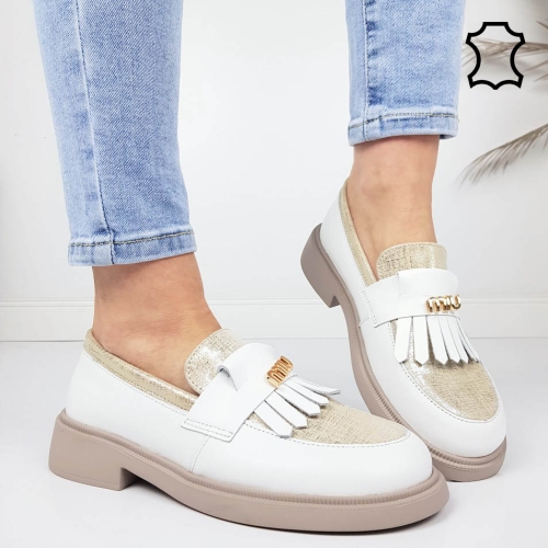Мокасини от естествена кожа- Tera White 11922